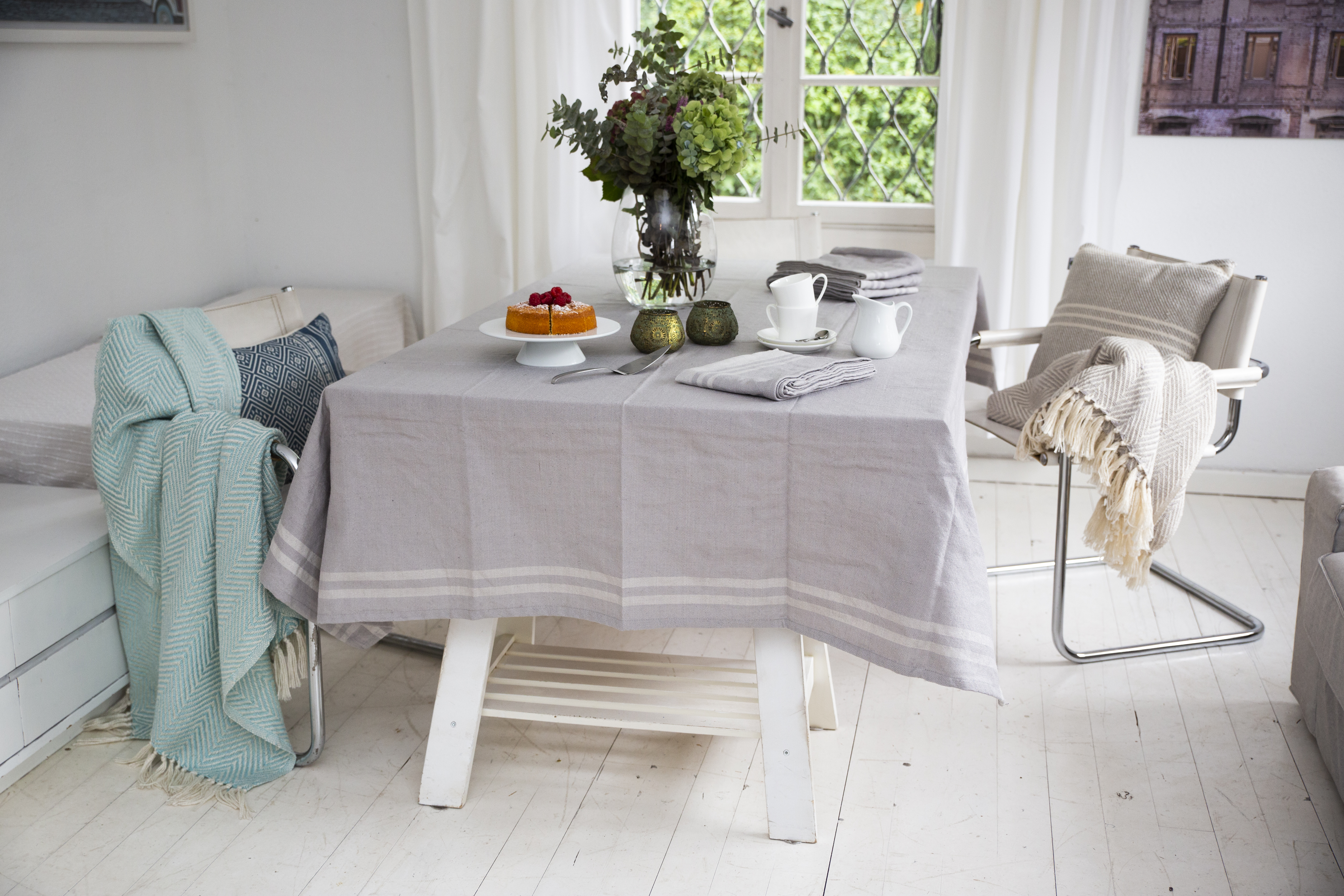 Grey Gingham Border Tablecloth