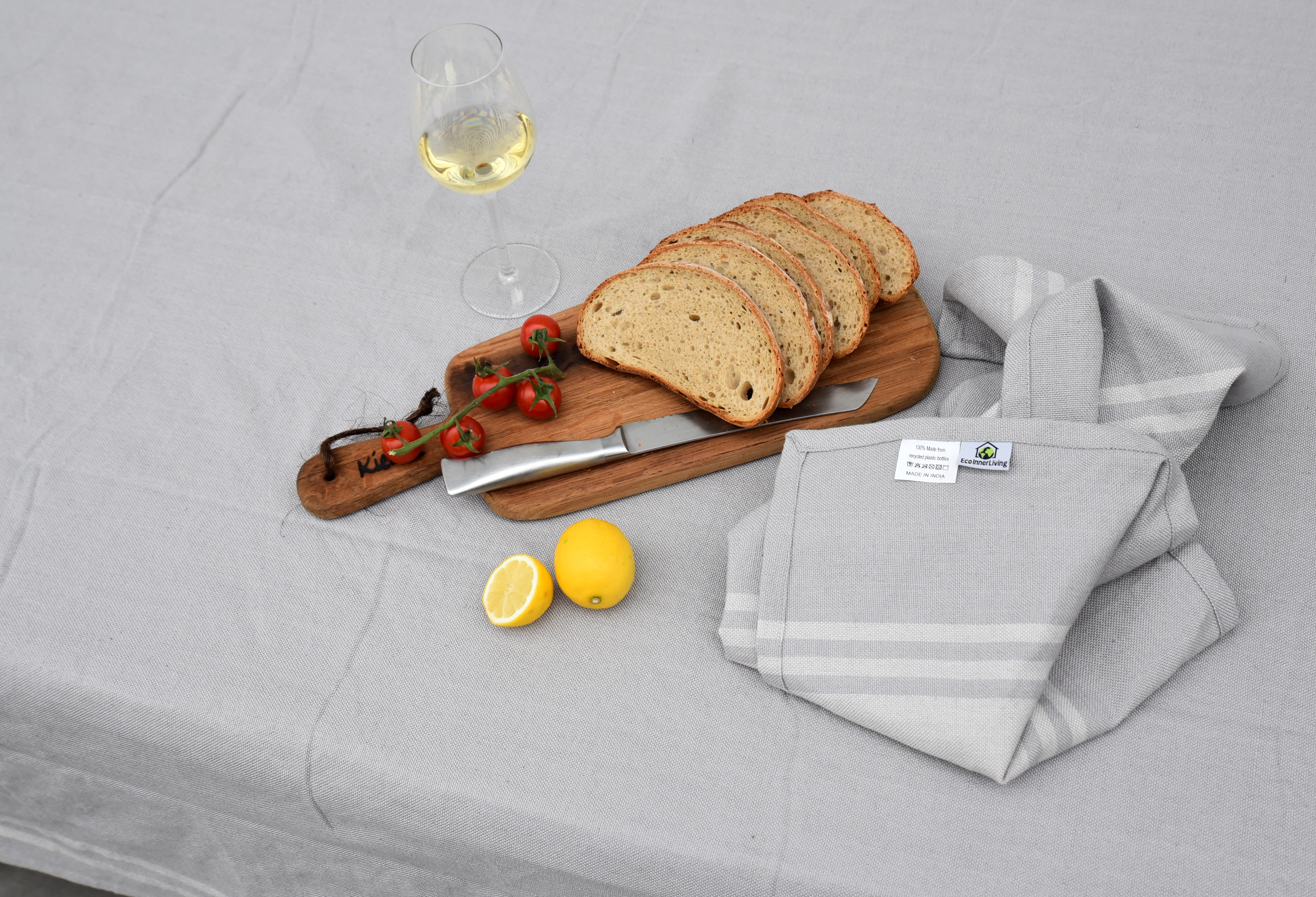 Grey Gingham Border Tablecloth