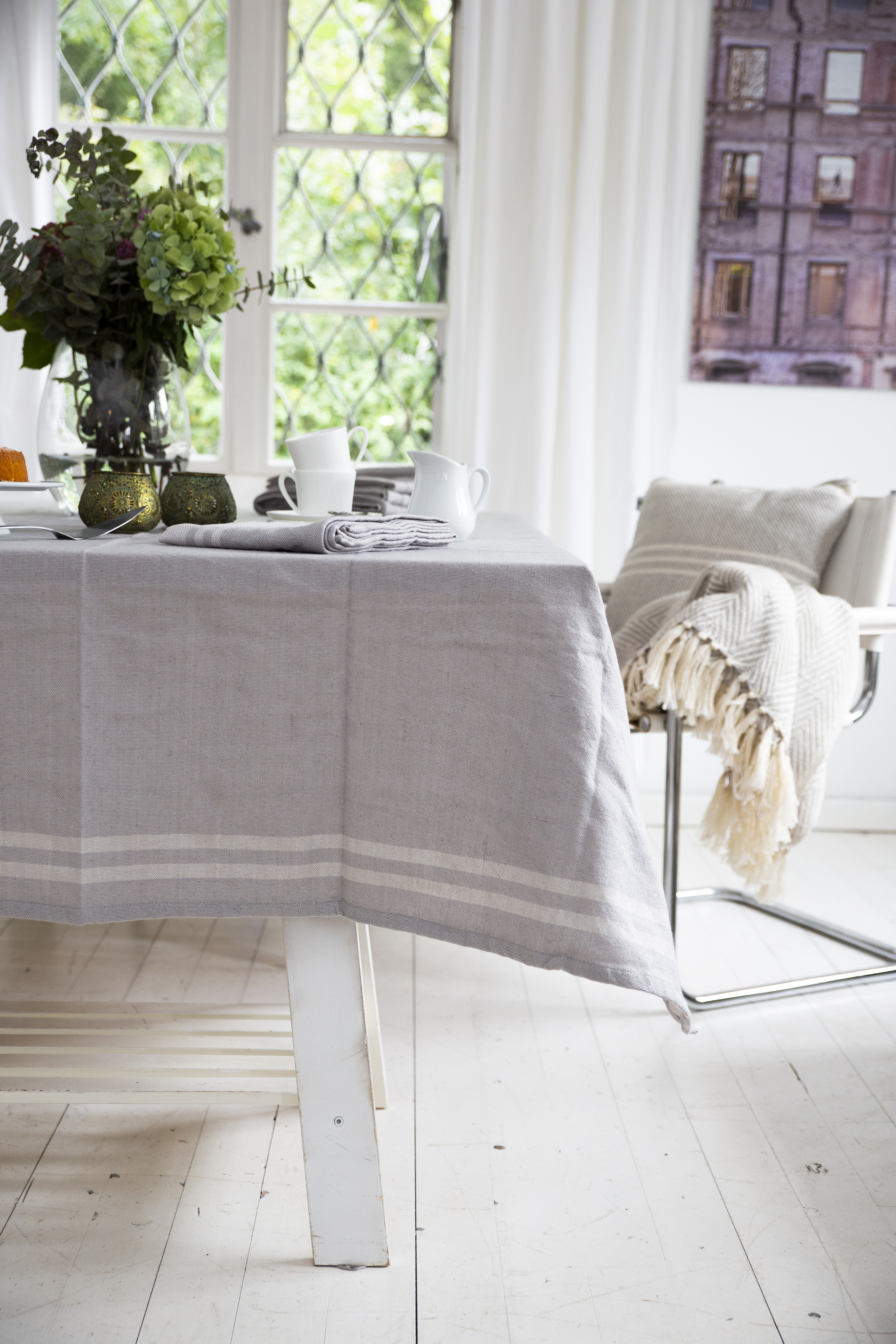 Grey Gingham Border Tablecloth