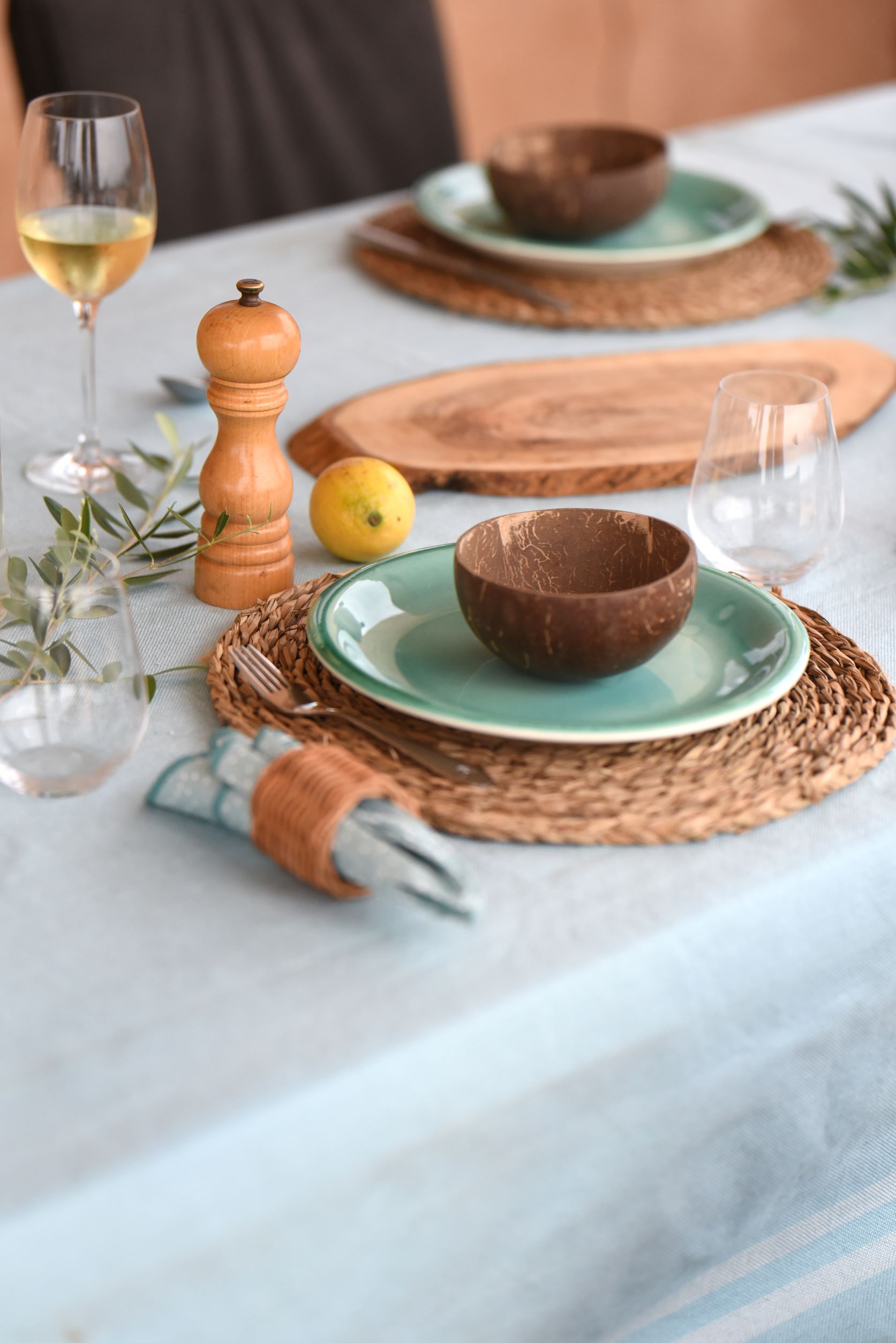 Eggshell Blue Gingham Border Tablecloth