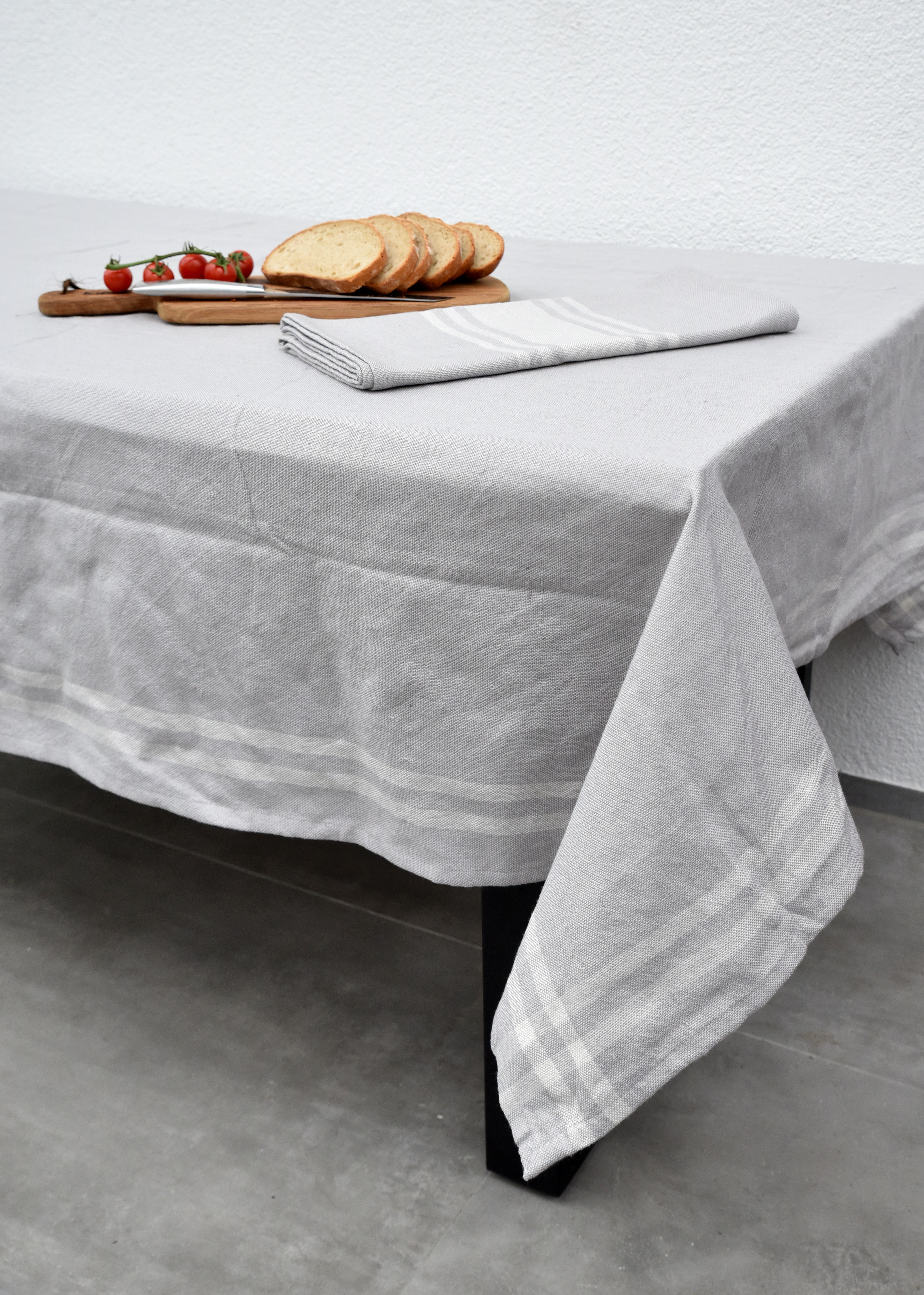 Grey Gingham Border Tablecloth